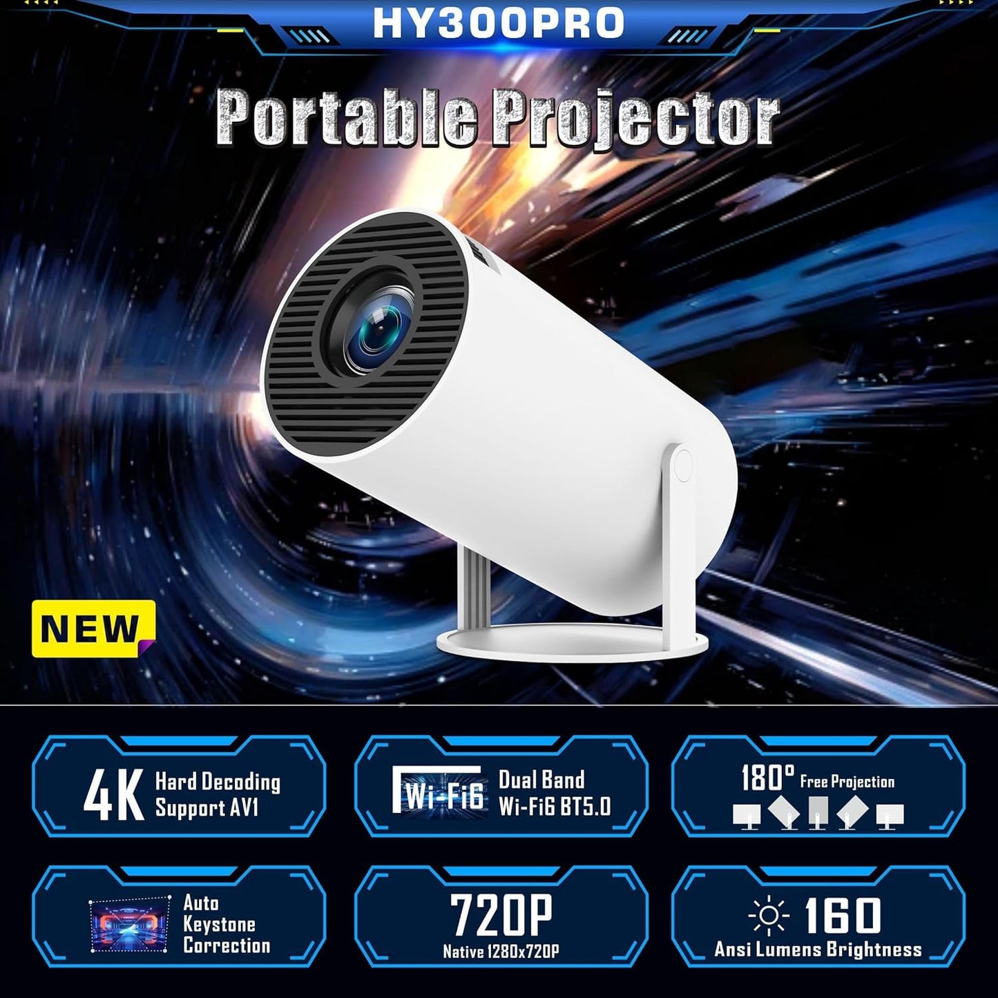 Portable Mini Projector, 4K 1080P Full HD Projector